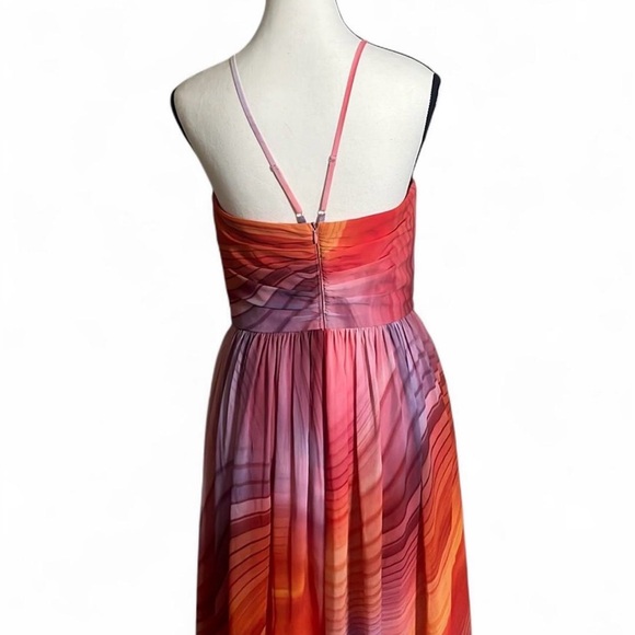 Aidan Mattox Maxi Dress SzXS Geometric Pattern Chiffon Front Slit Strapless Gown - Picture 4 of 8